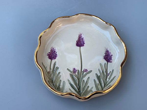 Lavender Jewelry Holder, Ceramic Dish with Flower Imprint - Vuvu Ceramics