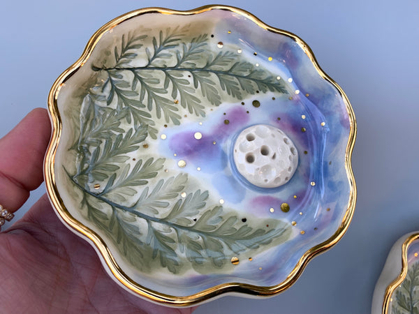 Forest Moon Jewelry and Incense Holder, Ceramic Dish with Gold Accents - Vuvu Ceramics