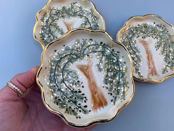 Weeping Willow Jewelry Dish, Ceramic with Gold Accent