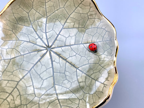 Large Nasturtium Leaf Dish with Ladybug