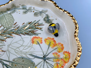 ladybug dish for good luck, ceramic lady bug dish with gold rim by vuvu ceramics