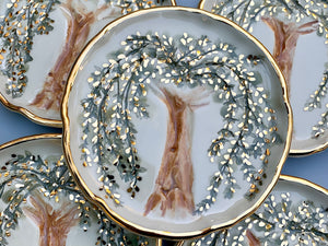 Botanical art ceramic jewelry dish by vuvu ceramics with yellow fennel flowers