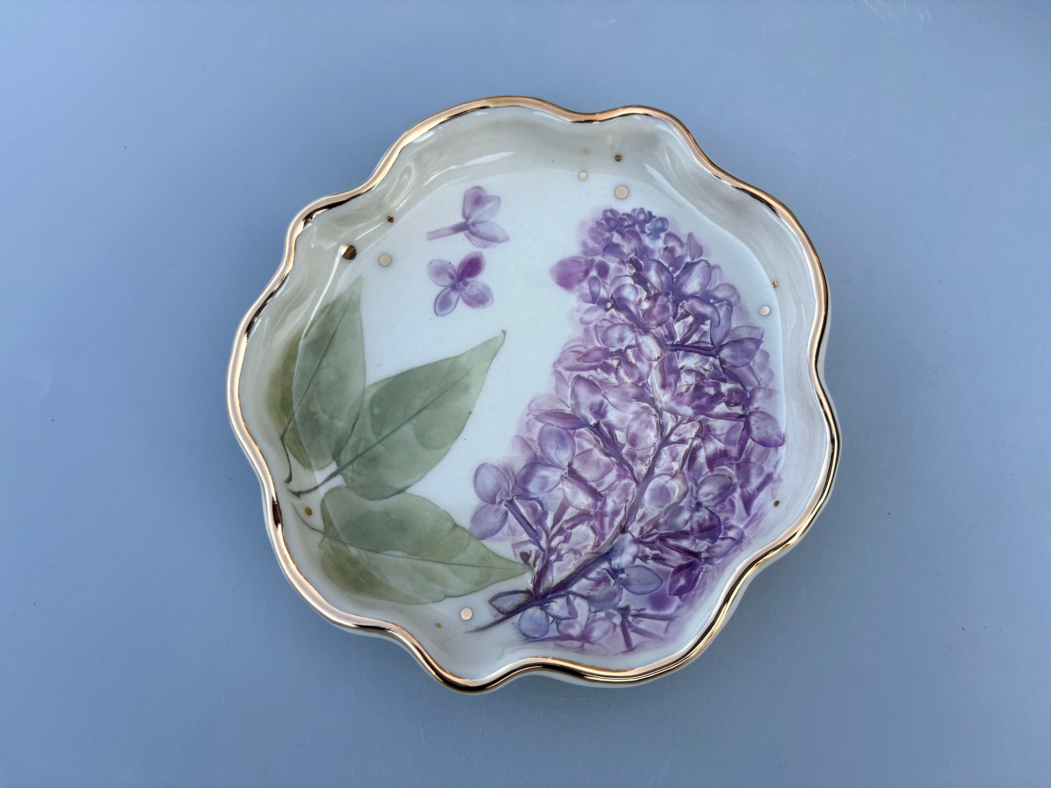 Lilac Jewelry Holder, Ceramic Dish with Flower Imprint