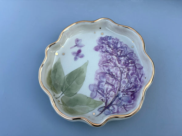 Lilac Jewelry Holder, Ceramic Dish with Flower Imprint
