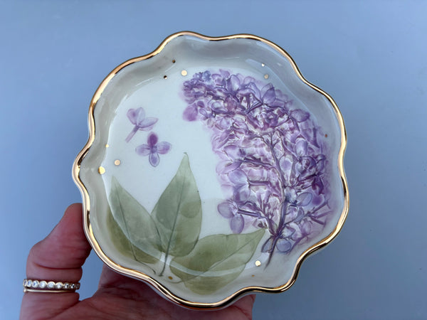 Lilac Jewelry Holder, Ceramic Dish with Flower Imprint