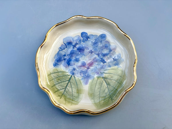 Blue Hydrangea Jewelry Holder, Ceramic Dish with Flower Imprint - Vuvu Ceramics