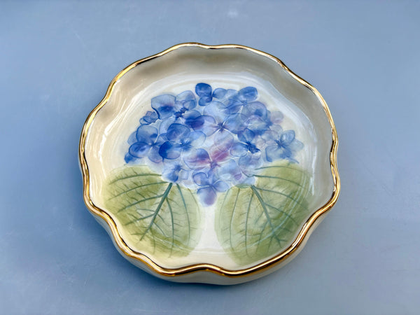 Blue Hydrangea Jewelry Holder, Ceramic Dish with Flower Imprint - Vuvu Ceramics
