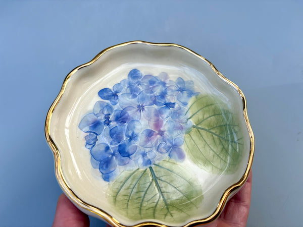 Blue Hydrangea Jewelry Holder, Ceramic Dish with Flower Imprint - Vuvu Ceramics