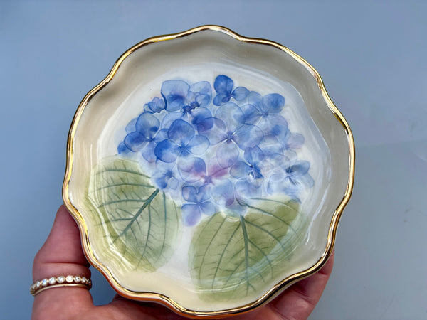 Blue Hydrangea Jewelry Holder, Ceramic Dish with Flower Imprint - Vuvu Ceramics