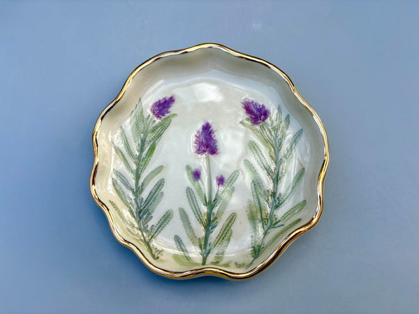 Lavender Jewelry Holder, Ceramic Dish with Flower Imprint - Vuvu Ceramics