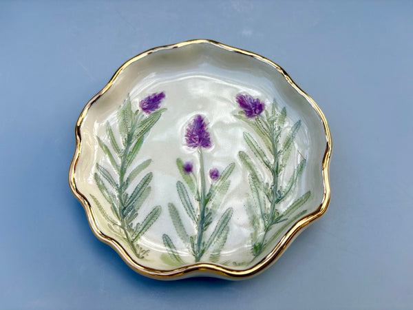Lavender Jewelry Holder, Ceramic Dish with Flower Imprint - Vuvu Ceramics