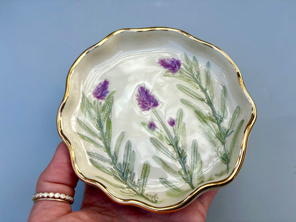 Lavender Jewelry Holder, Ceramic Dish with Flower Imprint - Vuvu Ceramics