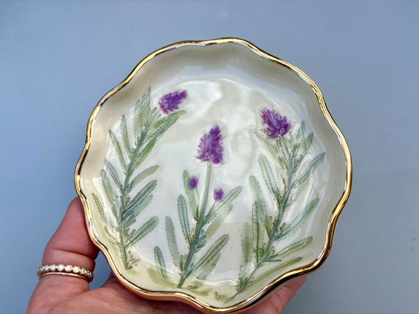 Lavender Jewelry Holder, Ceramic Dish with Flower Imprint - Vuvu Ceramics
