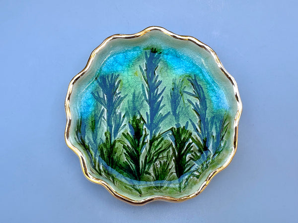 Rosemary with Antique Crackled Glaze, Ceramic Dish with Gold Accent - Vuvu Ceramics