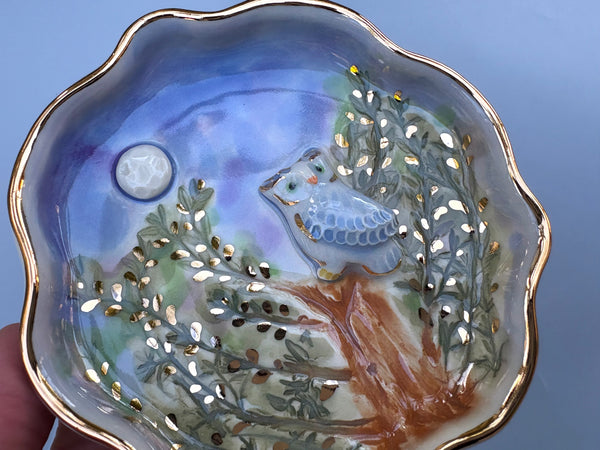 Owl in Nighttime Forest Jewelry Holder, Ceramic Dish