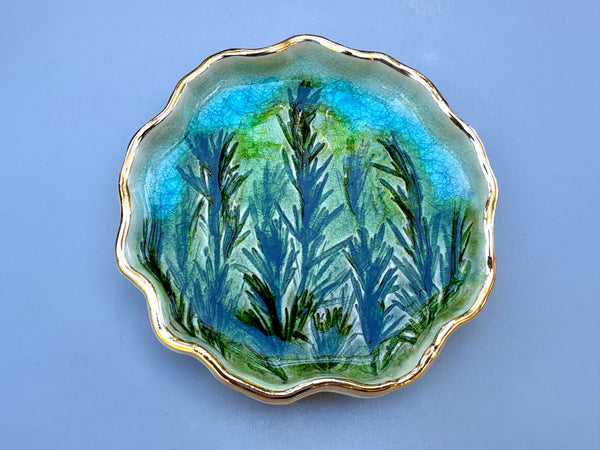 Rosemary with Antique Crackled Glaze, Ceramic Dish with Gold Accent - Vuvu Ceramics
