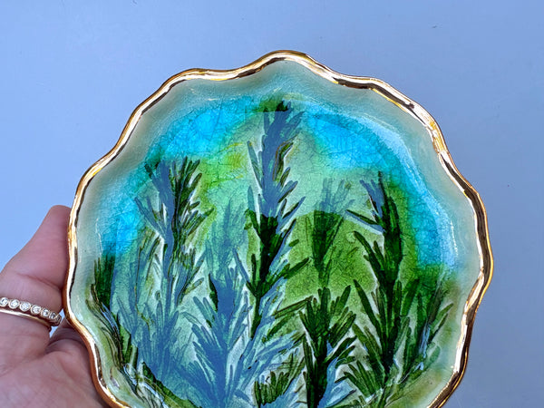Rosemary with Antique Crackled Glaze, Ceramic Dish with Gold Accent - Vuvu Ceramics