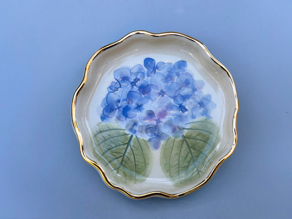 Blue Hydrangea Jewelry Holder, Ceramic Dish with Flower Imprint - Vuvu Ceramics