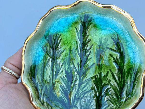 Rosemary with Antique Crackled Glaze, Ceramic Dish with Gold Accent - Vuvu Ceramics