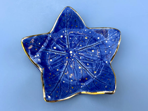 Starry Night Leaf, Ceramic Dish with Gold Accents