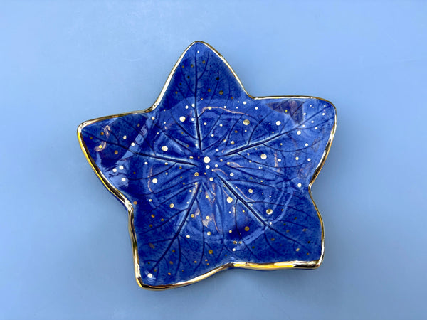 Starry Night Leaf, Ceramic Dish with Gold Accents