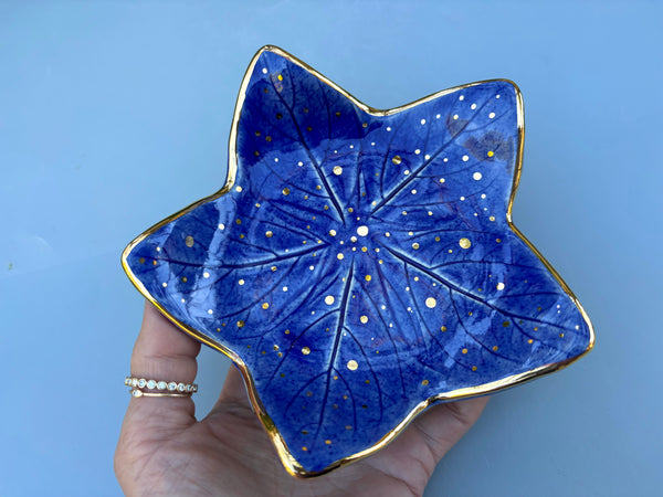Starry Night Leaf, Ceramic Dish with Gold Accents