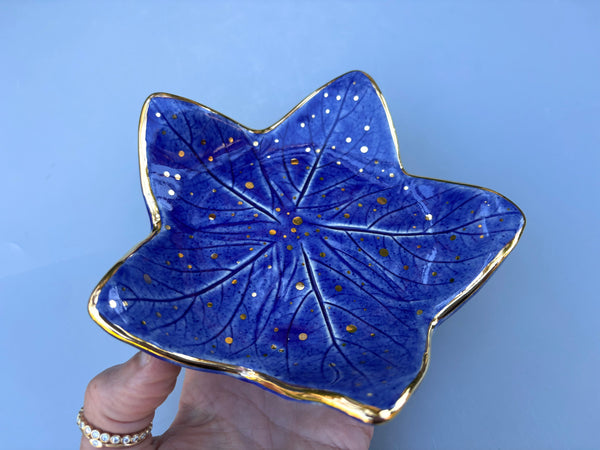 Starry Night Leaf, Ceramic Dish with Gold Accents