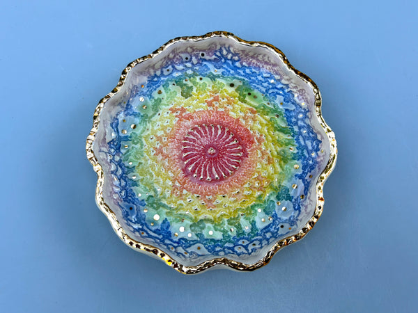 Rainbow Sun Lace, Ceramic Dish with Gold Accents