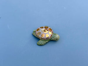 Tiny Guardian: Pink Sea Turtle, Ceramic Sculpture with 22kt Gold Accents