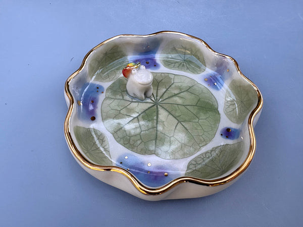 Cowboy Frog Jewelry Holder, Ceramic Dish with Leaf Imprint - Vuvu Ceramics