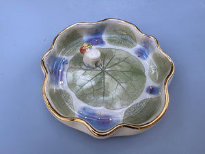 Cowboy Frog Jewelry Holder, Ceramic Dish with Leaf Imprint - Vuvu Ceramics