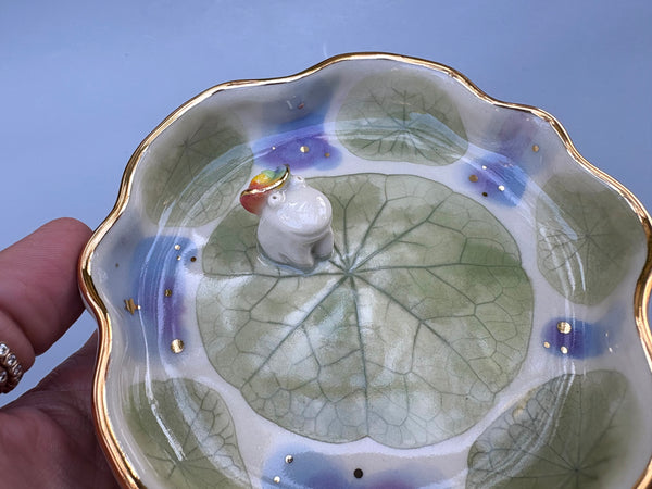 Cowboy Frog Jewelry Holder, Ceramic Dish with Leaf Imprint - Vuvu Ceramics