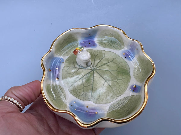 Cowboy Frog Jewelry Holder, Ceramic Dish with Leaf Imprint - Vuvu Ceramics