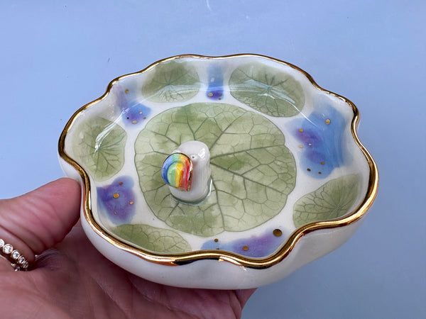 Cowboy Frog Jewelry Holder, Ceramic Dish with Leaf Imprint - Vuvu Ceramics