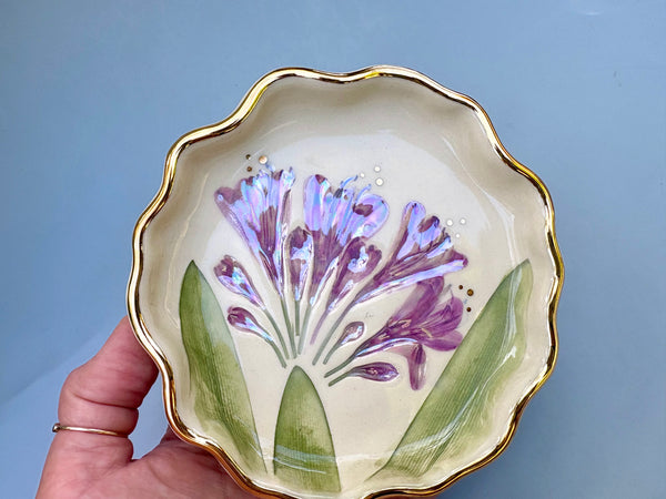 Agapanthus Jewelry Holder, Ceramic Dish with Flower Imprint