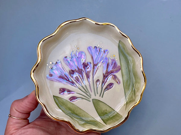 Agapanthus Jewelry Holder, Ceramic Dish with Flower Imprint