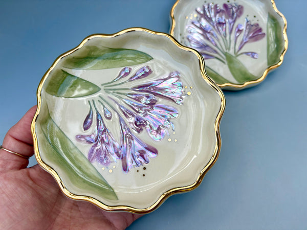 Agapanthus Jewelry Holder, Ceramic Dish with Flower Imprint