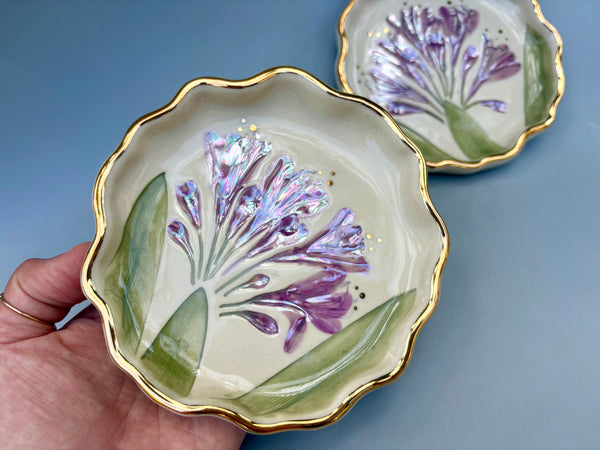 Agapanthus Jewelry Holder, Ceramic Dish with Flower Imprint