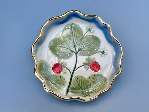 Strawberry Patch Jewelry Dish, Ceramic with Real Gold