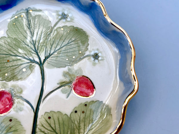 Strawberry Patch Jewelry Dish, Ceramic with Real Gold