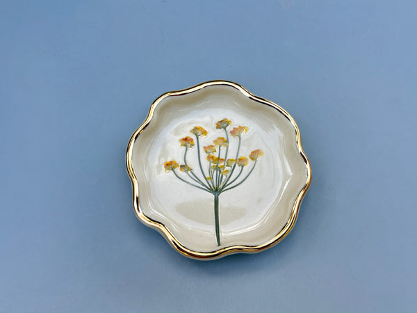 Small Fennel Jewelry Holder, Ceramic Dish with Flower Imprint