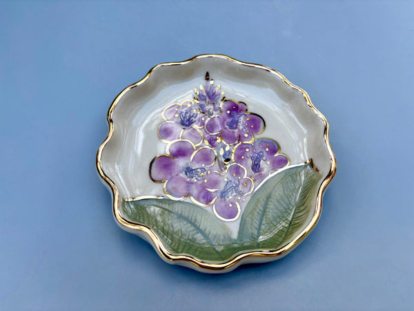 Princess Flower Jewelry Holder, Ceramic Dish with Real Gold