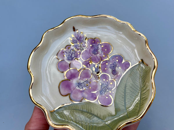 Princess Flower Jewelry Holder, Ceramic Dish with Real Gold
