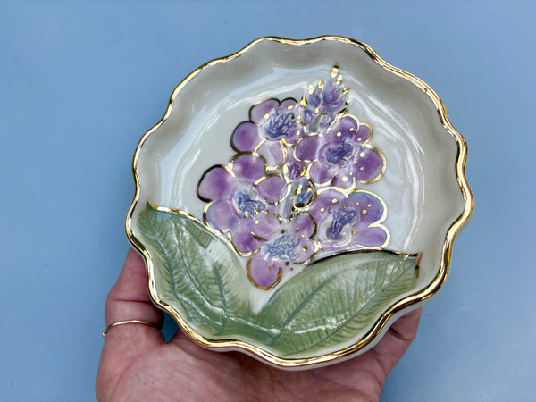 Princess Flower Jewelry Holder, Ceramic Dish with Real Gold
