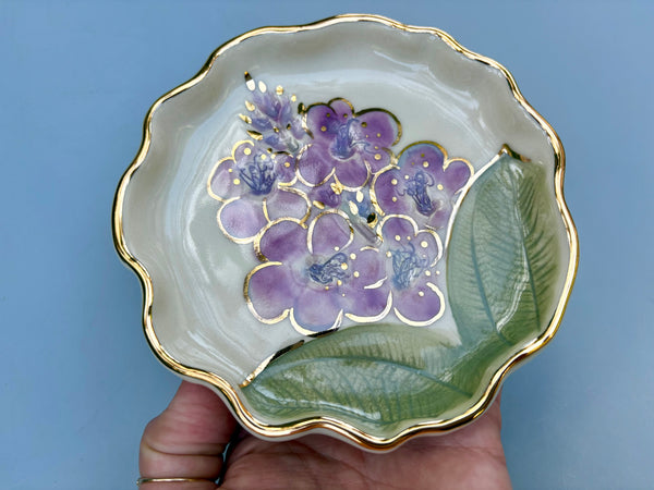 Princess Flower Jewelry Holder, Ceramic Dish with Real Gold