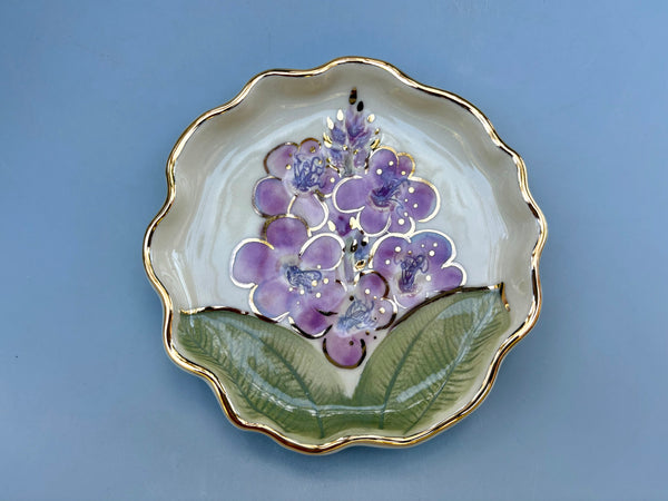 Princess Flower Jewelry Holder, Ceramic Dish with Real Gold