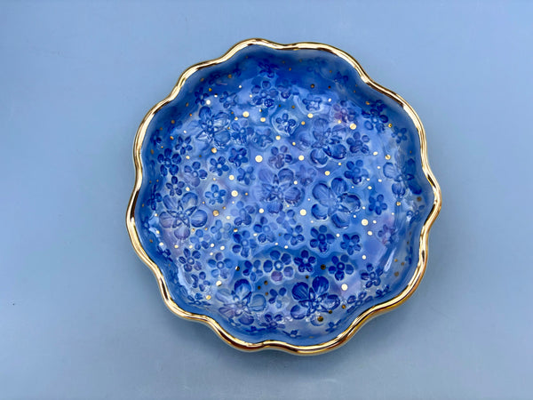 Forget-Me-Not Jewelry Holder, Ceramic Dish with Gold Accents - Vuvu Ceramics