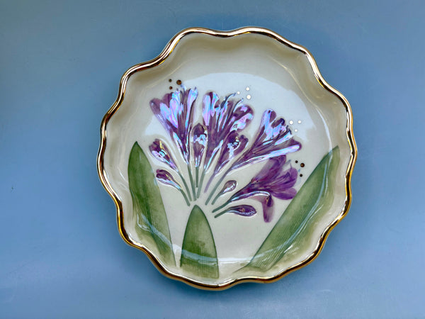 Agapanthus Jewelry Holder, Ceramic Dish with Flower Imprint