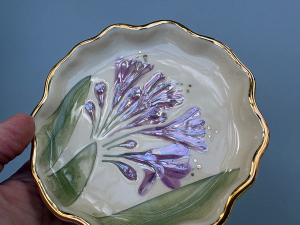 Agapanthus Jewelry Holder, Ceramic Dish with Flower Imprint