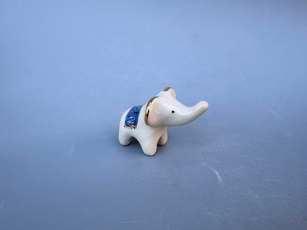 Tiny Guardian: Baby Elephant Figurine with BLUE blanket, Ceramic Sculpture